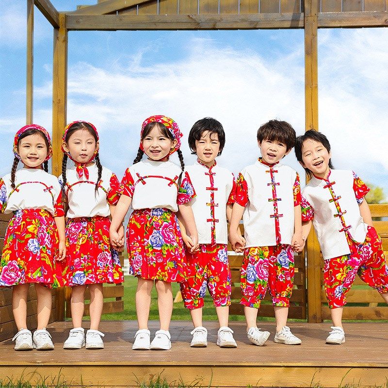 夏季中小学生f校服套装幼儿园园服汉服大花班服六一表演服演出服