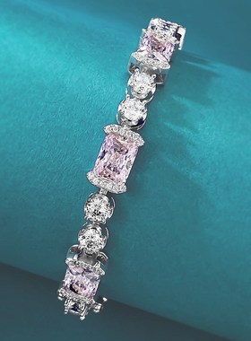 珠a宝 2024新款S925银冰花切6*8粉钻甜美简约款气质女款手链