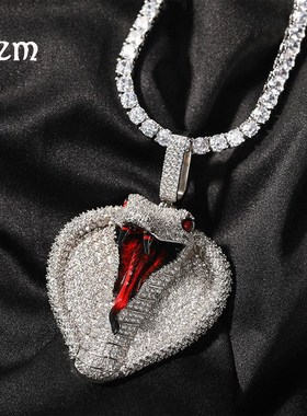 欧美跨境新品眼镜蛇嘻哈吊坠铜镶锆石卡通ins个性U男女潮吊坠配饰