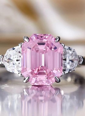 珠宝 2023新o款92纯5银高级粉钻戒指时尚百搭气质欧美风戒指