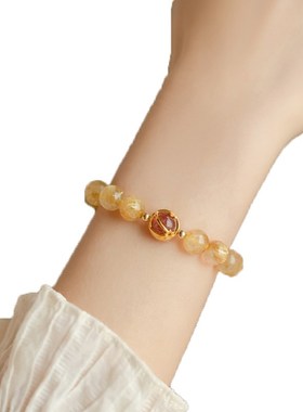 招财一夜暴富黄j水晶天然水晶金发晶手链女生手串礼物转运珠饰品