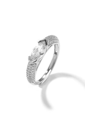 简约时尚s925银戒指女iuns风小众设计镶锆石马眼戒指情侣饰品