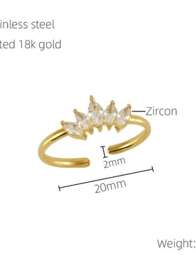 跨境新款不c锈钢镶锆石开口戒指女欧美百搭设计感轻奢钛钢指环