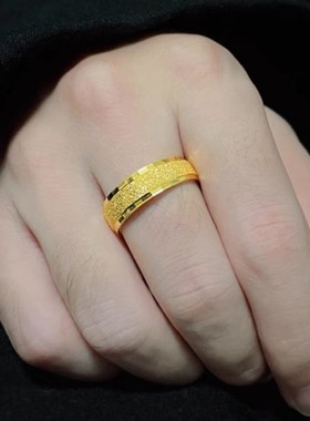 南非锡金里外一色戒指男女款磨砂车花情侣对戒Q开口可调节戒子