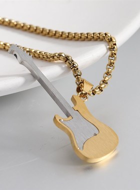 跨境欧美a新款ins网红个性潮流嘻哈不锈钢吉他吊坠街头Rap钛钢项