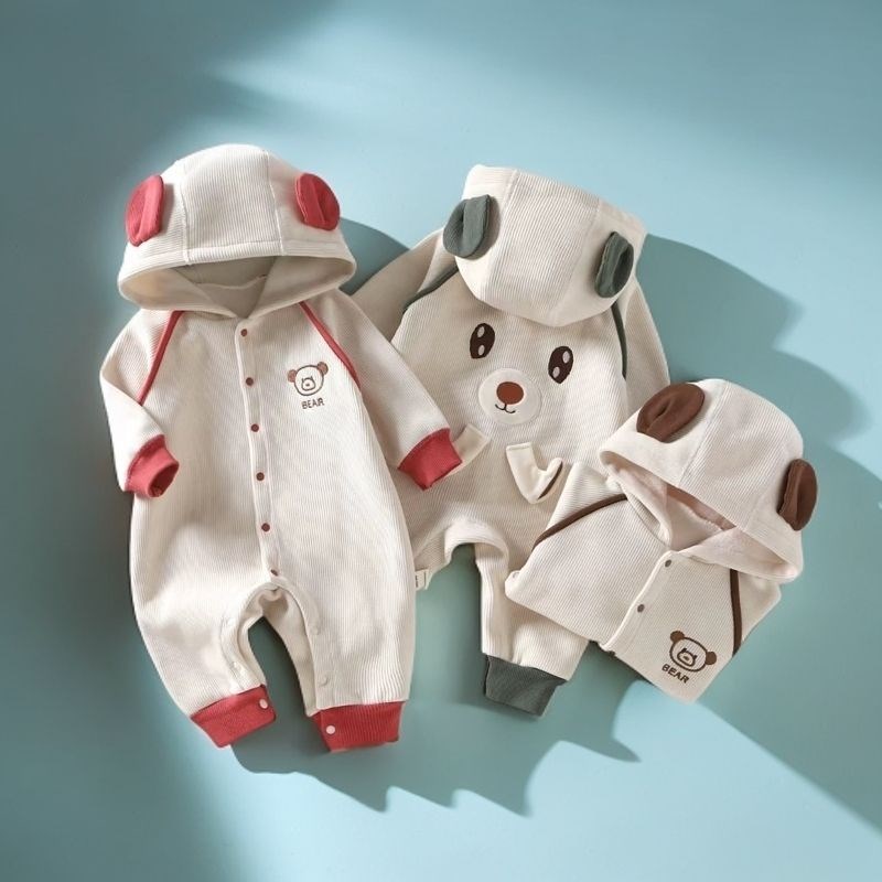 婴儿衣服秋冬g加绒连体衣男女宝宝超萌卡通一体绒保暖连帽外出哈