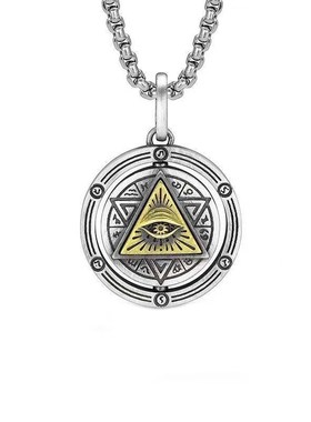 新款上帝之眼项链s男潮复古朋克高街男士可转动吊坠饰品