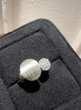 轻奢高级镶钻椭圆拉m丝开口戒指高级感小众设计时尚叠戴新款女指