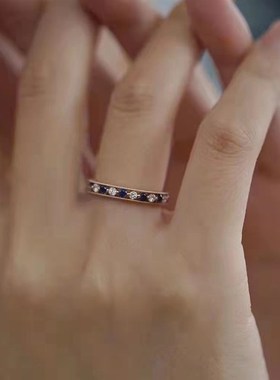 仿莫桑比a克石榴石戒指镀玫瑰金间隔闪钻指环女简约复古轻奢网红