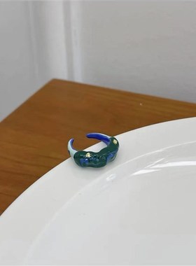 2023年新款高级感小众设计滴油B开口叠带个性拼色镶嵌情侣指环戒