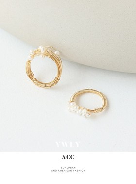 欧美手工绕线天然真珍q珠戒指女 法式复古仙女气质日韩手饰新款