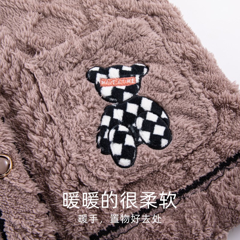 睡衣女春秋法兰绒女士加绒保暖薄款少F女女款珊瑚绒薄绒冬季家居