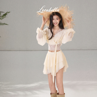 Lora Bella/“星星在失眠”天丝雪纺蕾丝春夏套装显瘦裙子套装