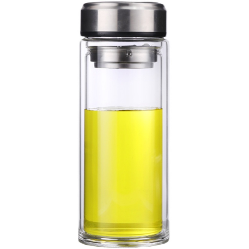 大容量双层玻璃杯泡茶杯子耐热水杯男女士办公喝水P便携加厚1000m