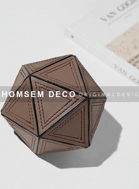 现代轻奢皮革车缝线切面球摆件售楼处样I板间客厅酒柜氛围感软装