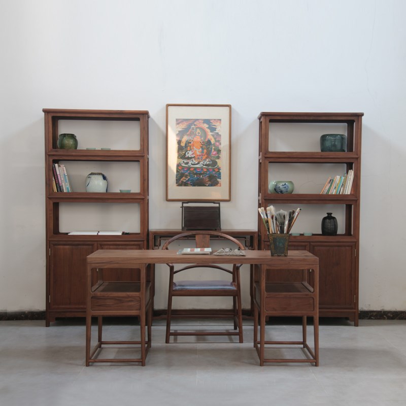 乐木禅意新中式黑胡桃书桌写A字台办公桌书案大班台全屋定制