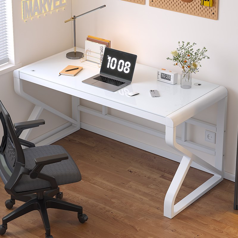 家用铁艺电脑桌简约成人儿童w通用写字办公桌钢化玻璃电竞台学习