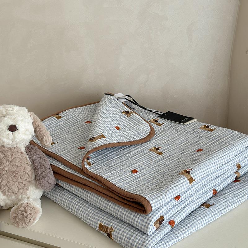 ins韩版小清新卡通可爱双面全棉棉花床盖单件 夹棉绗缝加厚床单