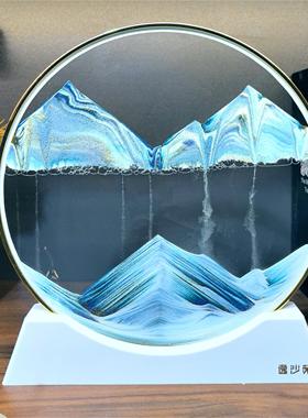 轻奢圆形3D流沙画 画摆件金色超薄边框流沙创意礼品沙漏画 画工艺