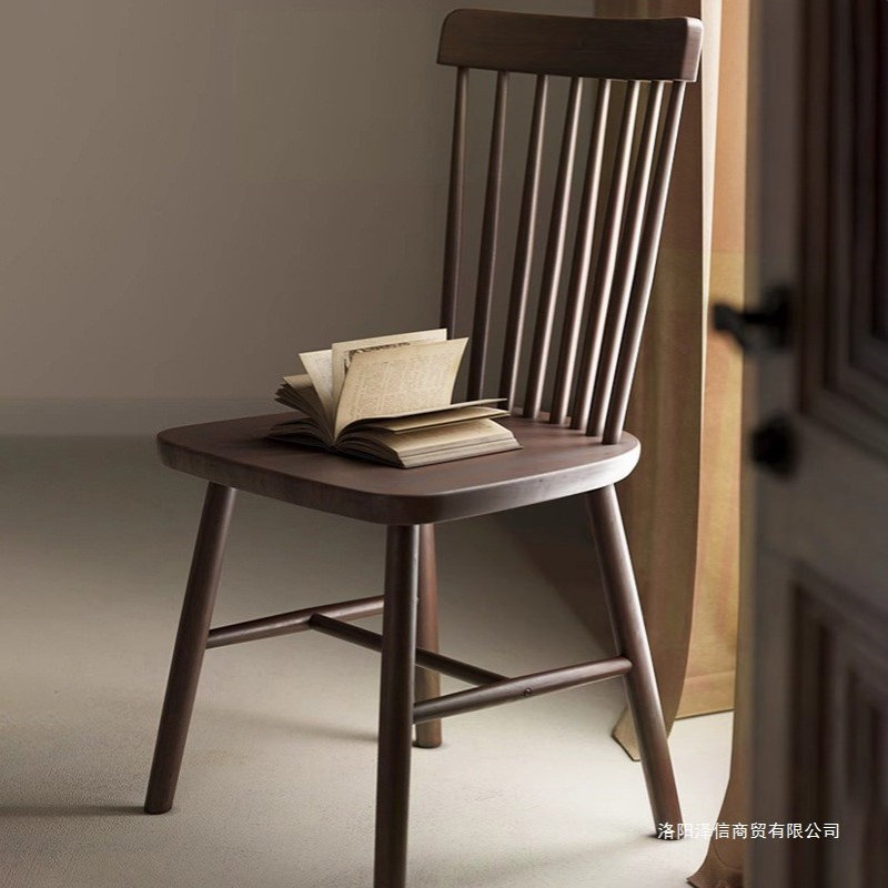 实木餐椅家用椅子简约餐桌椅复古餐厅靠背椅中古商用书房温莎椅