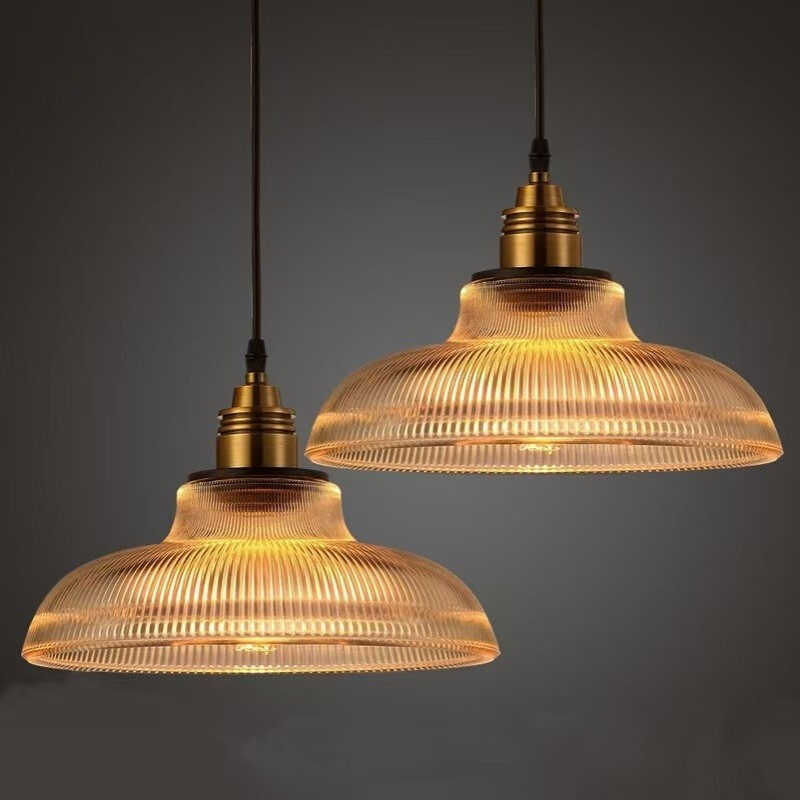 创意北欧工业风家居灯饰酒吧餐厅卧室书房简约条纹玻璃吊灯
