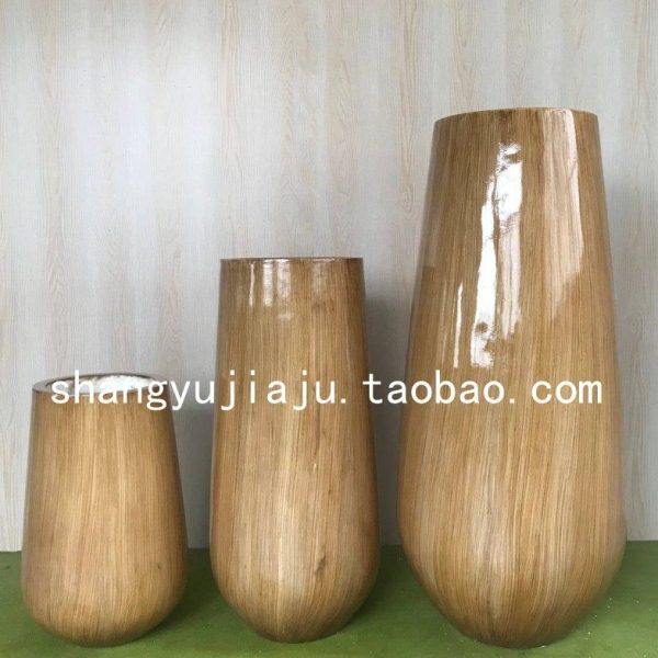 仿木纹水滴落地大花瓶简约客厅酒店会所商场展厅样板房花盆器摆件