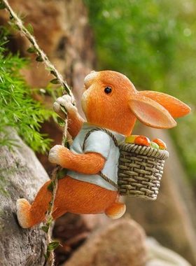 花44934园庭院摆件爱兔子攀登爬壁挂件可户外民宿幼树儿园花盆吊