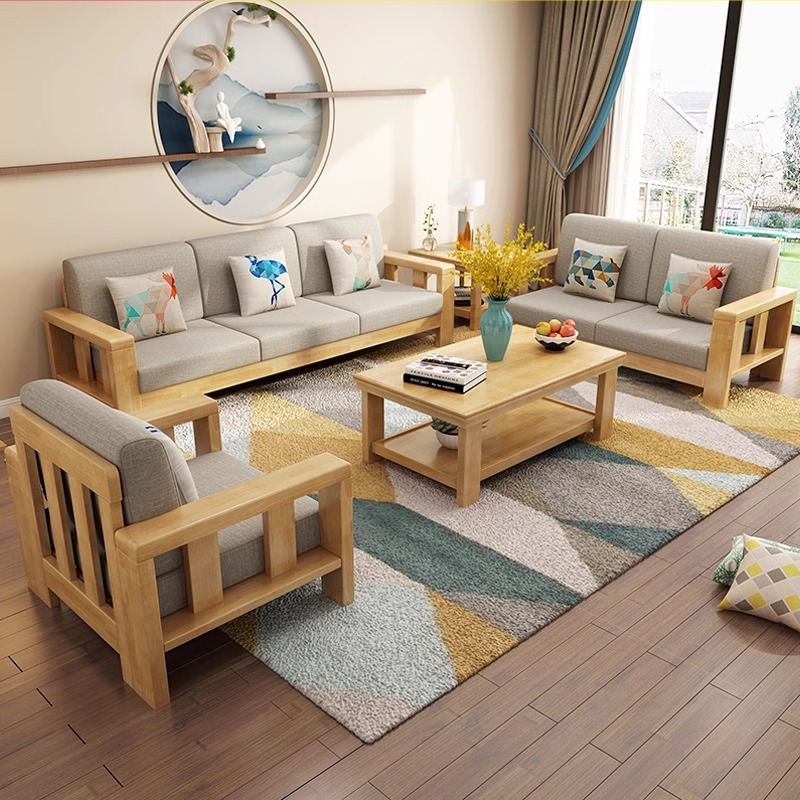 中式实木沙发123组合直排三人位简约现代大小户型客厅贵妃木沙发