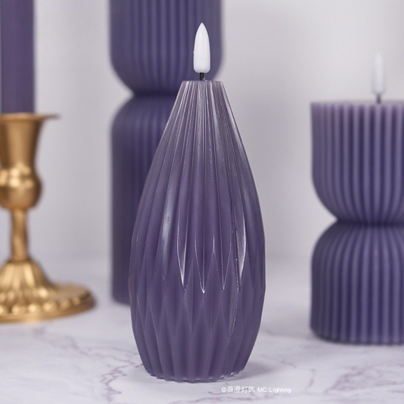北欧莫兰迪暗夜紫氛围蜡烛灯遥控电池客厅卧室婚礼布置小夜灯