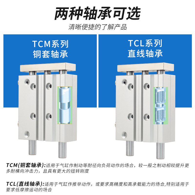 亚德客型TCM三轴三杆气缸小型气动大推力TCL12/16/20/25/32/40/50