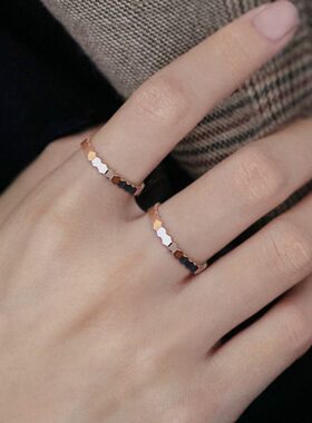 小众设计蜂巢蜂窝菱形几何简约闭口玫瑰金不褪色戒指个性指环男女