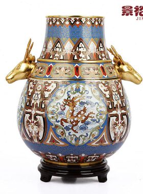 景泰蓝花瓶张向东大师鹿尊铜胎掐丝珐琅客厅装饰品送老人祝寿礼品