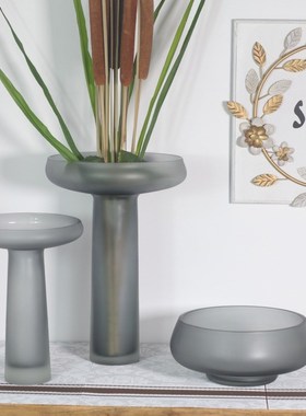 北欧轻奢磨砂刻磨镌刻玻璃花瓶创意家居软装工艺品.插花器果盘