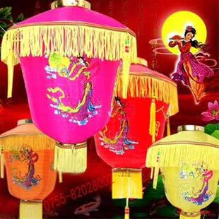 中秋节嫦娥奔月彩色灯笼绒布大红灯笼装饰中式宫灯阳台小灯笼挂饰