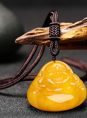 天然蜜蜡吊坠项链男女款水滴貔貅毛衣链无事牌鸡油黄原石琥珀配饰