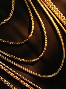 新款泰国高端金色钛钢龙骨保色佛牌链子单多挂毛衣项链挂绳不掉色