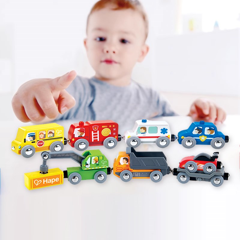 hape火车轨道兼容木质火车列车工程车队观光车儿童男孩玩具礼物
