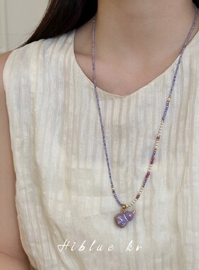 新中式国风高级感珍珠绿松石串珠项链长款女夏小众葫芦吊坠锁骨链