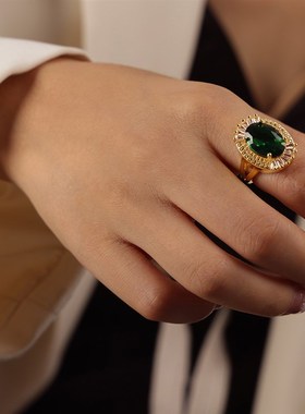 欧美宫廷风e轻奢复古铜材质个性对戒镶嵌椭圆锆石时尚戒指饰品