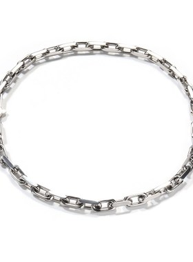 欧美嘻哈不锈钢项链男个性时尚百搭抛光长方M形几何环扣项链潮饰