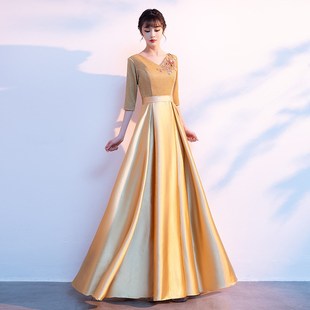 大合唱演出服女长裙新款中u老年合唱团女主持人独唱指挥朗诵礼服