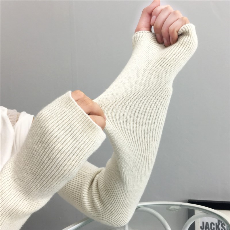 羊绒手臂套袖h套女秋冬长款露指半指手套加厚保暖羊毛线假袖子