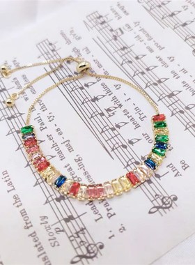 超闪轻奢满钻锆石i手链 ins小众设计网红抽拉可调节手串高级感手