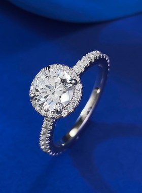 珠宝 欧美新款S925银一克拉仿真钻戒J指6.5豪华围镶欧美戒指女