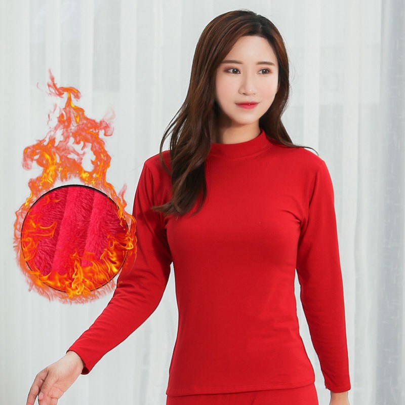 女中高领加绒加厚保暖内衣上衣全棉中老年人棉毛衫纯X棉秋衣打底