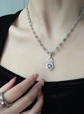 复古玫瑰b花鱼钩扣项链女百搭毛衣链ins风小众设计高级感锁骨链潮