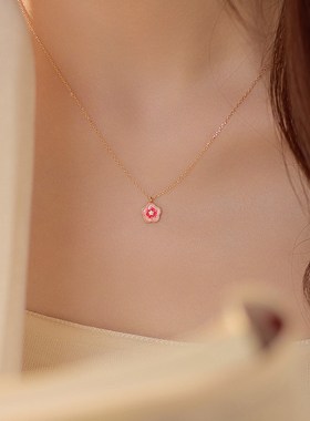 S925银逃之夭夭网红桃花项H链女夏季ins甜美粉色锁骨链