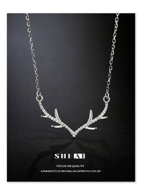 释爱一鹿有你项链k女小众设计时尚气质 简约925银麋鹿角短款锁骨
