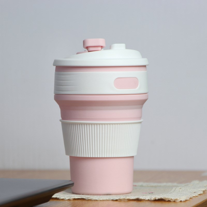 跨境热款折叠水h杯 350ml硅胶杯便捷可压缩折叠咖啡杯源头厂家