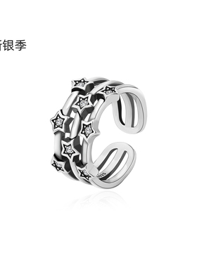 新银季纯银2025新款时尚s925星星戒指女开口可调节银色金属指环
